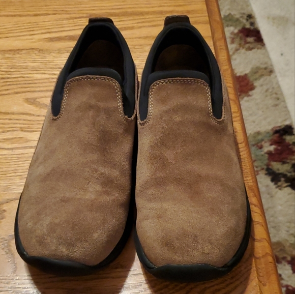 Women's LANDS END All-Weather Suede Moccasin Slip-on Brown 8 1/2B Shoes 53592 - Picture 1 of 8